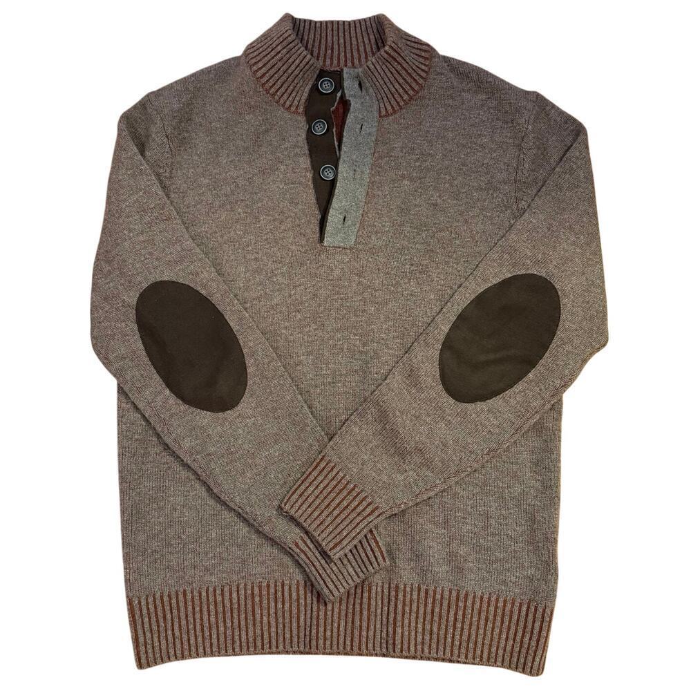 Raffi Brown Wool & Cashmere 1/4 Button Pullover Sweater Men’s Sz Med Elbow Patch